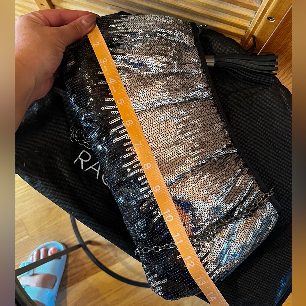 Rachel Zoe Black/Silver Sequin Clutch with Chain NWOT💎 - Picture 9 of 11